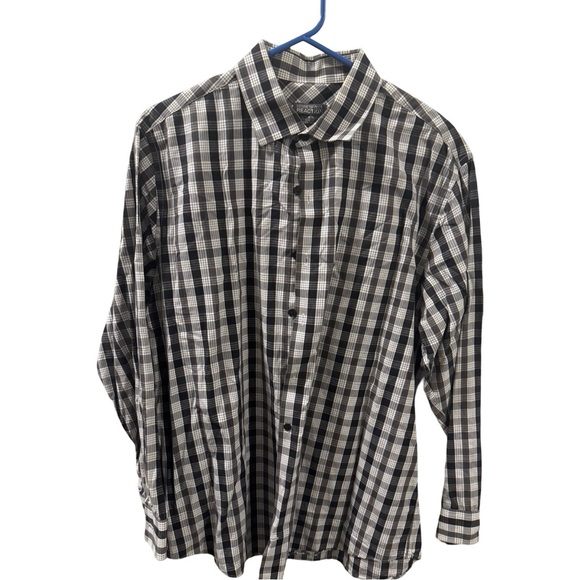 Kenneth Cole Reaction Slim Fit Shirt Mens Black/White Check Casual Button Down - Picture 1 of 5